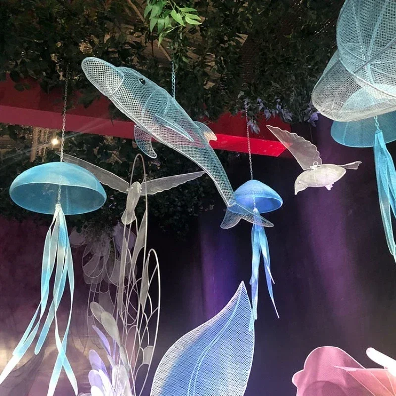 Wrought iron jellyfish ocean series wedding props, ceiling pendants, shopping mall Meichen air decoration window layout