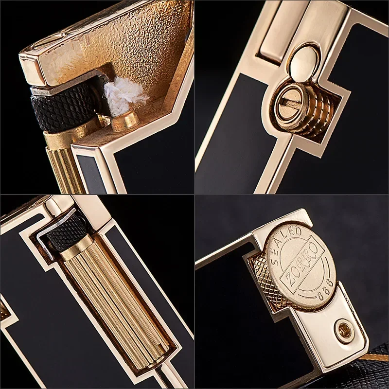 Zorro Genuine New Design Creative Metal Windproof Lighter Press Ejection Side Slip Ignition Brass Kerosene Lighter Men\'s Gift