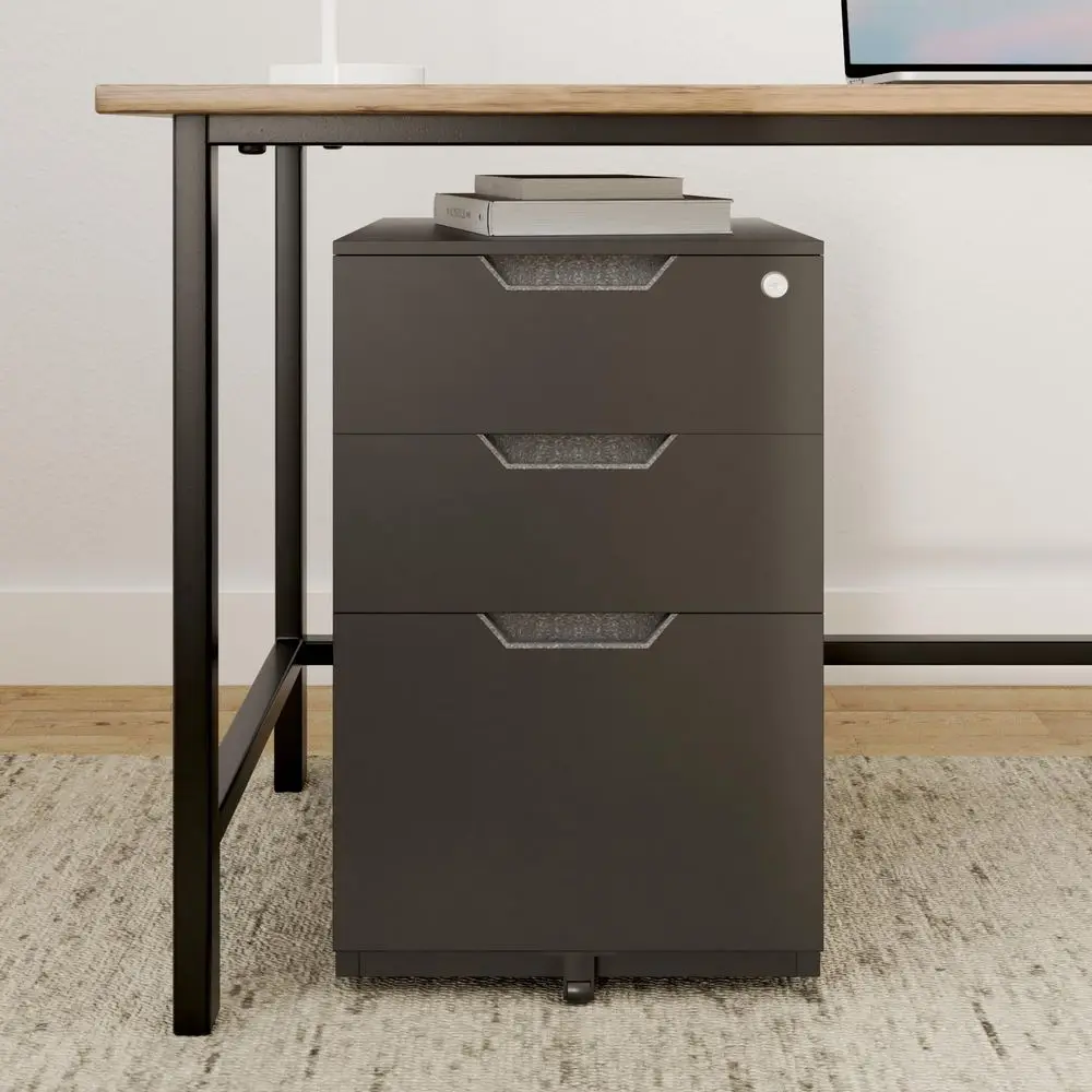 

3Drawer Mobile File Cabinet with Lock, Rolling Filing Cabinet for Hanging Files, Black, 20.71 D x 15.51 W x 24.29 H With Lock,