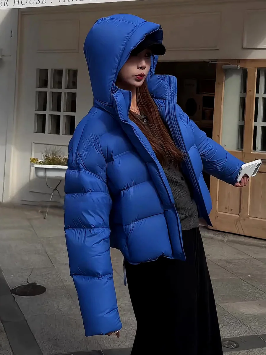 Blu con cappuccio ort Puffer Jaet Cappotto da donna Thiened Du down Pane Capispalla caldo Coreano Sle Casual Ci Wear