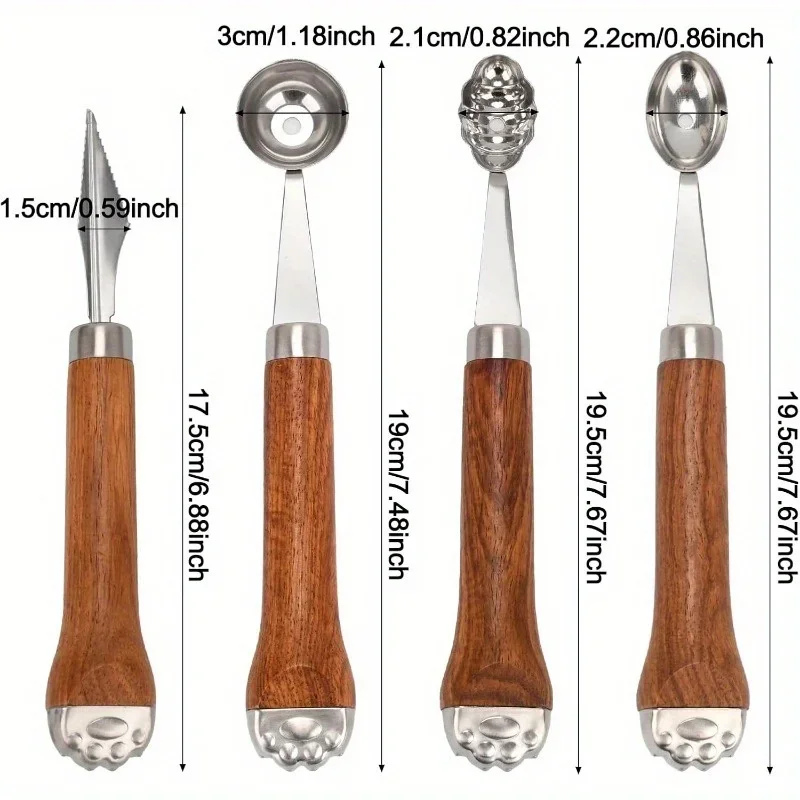 4 Pack Melon Baller Scoop-Melon Baller-Fruit Spoon-Wooden Handle Grapefruit Spoons