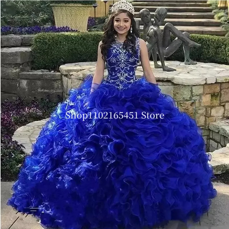 Vestidos de quinceañera en cascada escalonados, cuello de Joya, Organza de cristal, dulce 16, 15 años