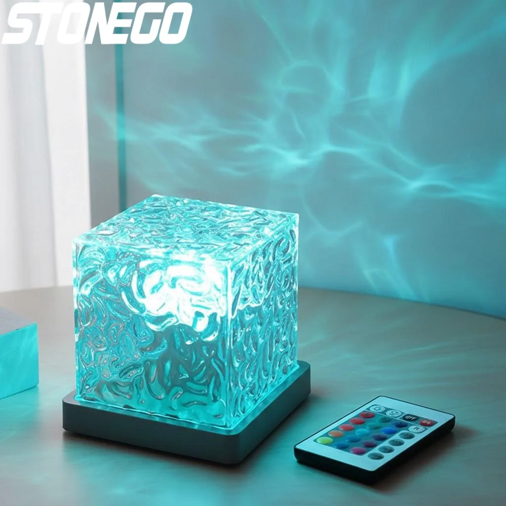

16 Colors Dynamic Rotating Flame Crystal Lamp Ocean Wave Aurora Projector RGB Dimmable Living Room Decor Remote Light