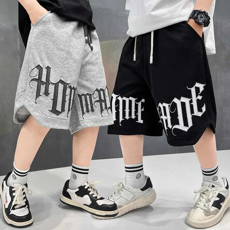 Loose Style Children Summer Cotton Shorts for Boy New Casual Letter Print Shorts Pants Elastic Waistband Bottoms 5 7 9 11 13 14Y