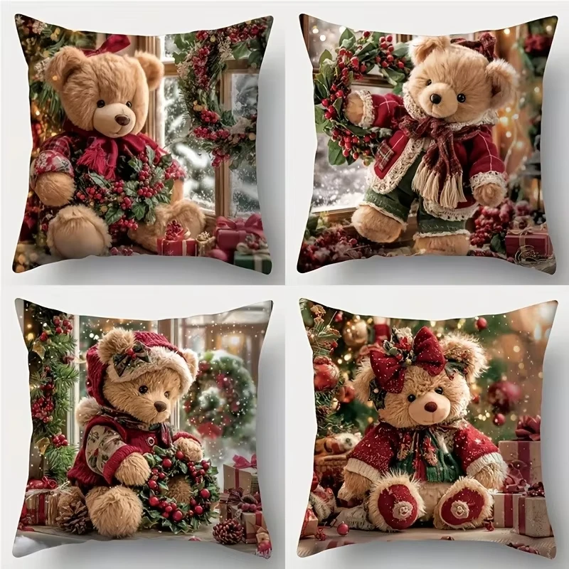 New Year Christmas bear Pattern Single Printed Pillowcases Festive Design Christmas High Quality Home Room Parties Decorations