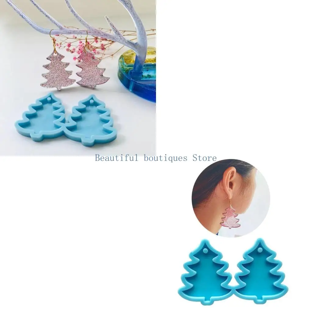 U4LF UV Crystal Resin Epoxy Mold Dried Flower Crafts Casting Mold Christmas Pine Tree Eardrops Ear Stud Dangles Casting Mold