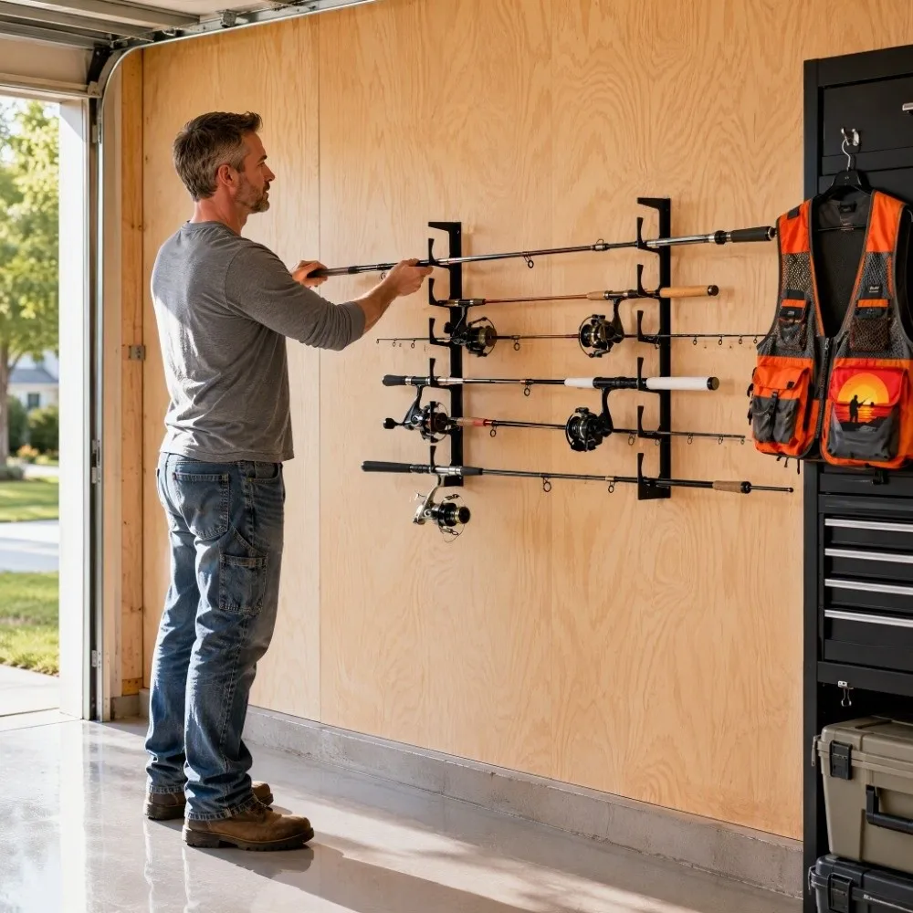 Wall Mounted Wall Mounted Fishing Rod Storage Rack Sturdy Structure Easy To Install Fishing Pole Organizer Holder Anti-Slip