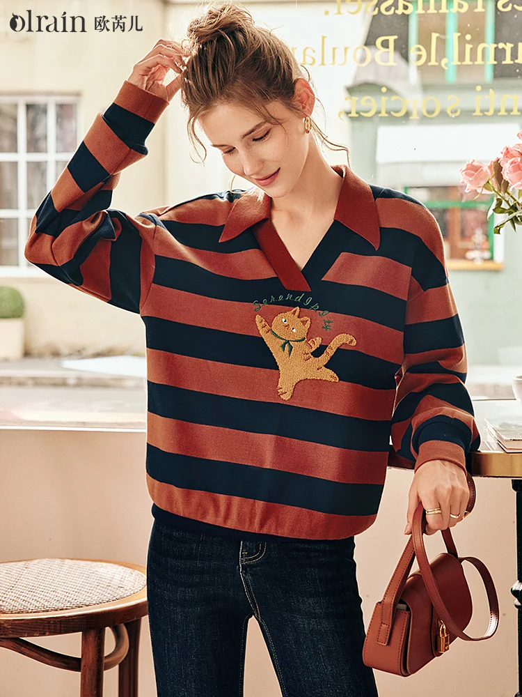 

OLrain French Striped Sweatshirt Women's Long Sleeve Tops Autumn Winter 2025 New Loose Lazy Style Retro Knitted Top O22QR65586