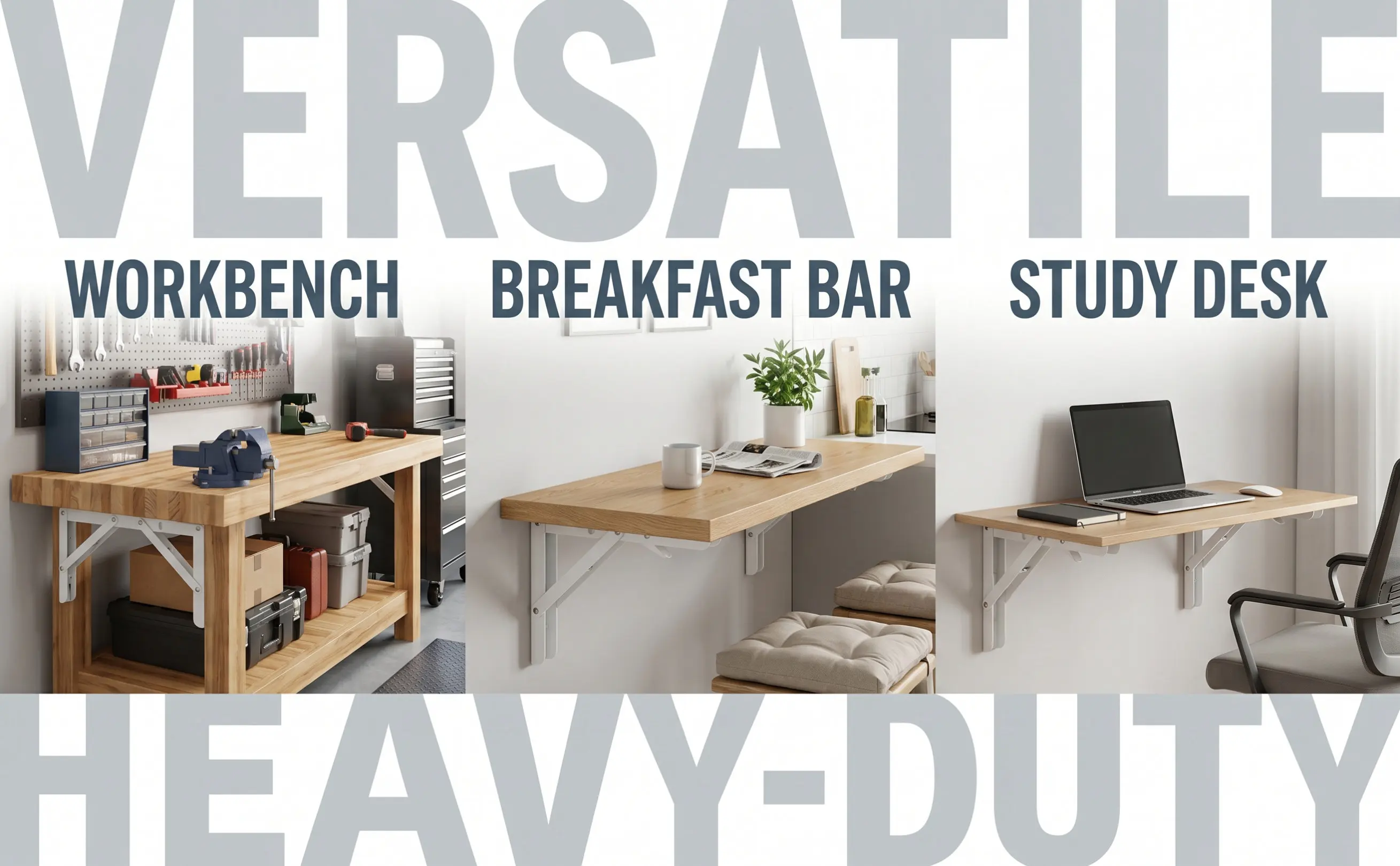 12 Inch Foldable Shelf Bracket Cold Rolled Steel Reinforced Wall Mounted Triangle Support for Table Bench Display Storage Heavy
