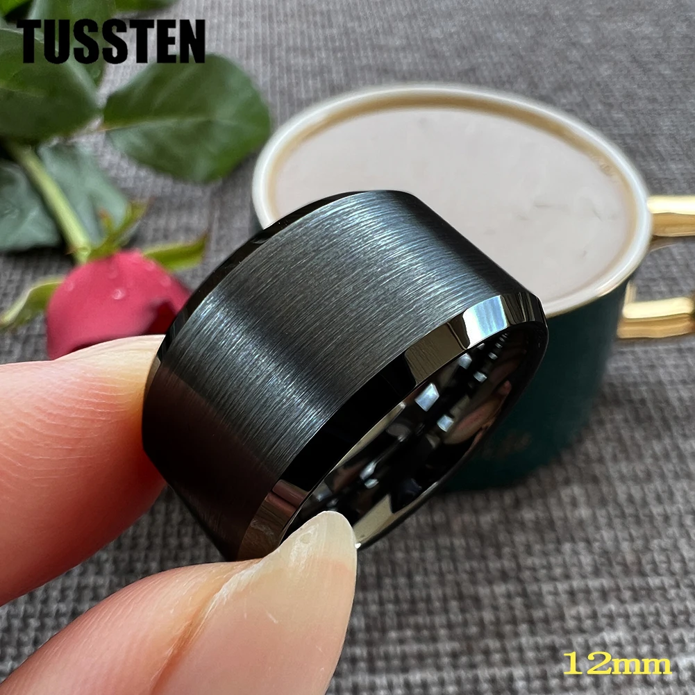 Dropshipping TUSSTEN 10/12MM Big Men Ring Tungsten Wedding Band Stepped Beveled Great Workmanship Fathers' Day Gift Jewelry