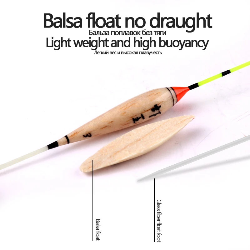 3PCS Balsa Wood Floats+3 Buoy Tubes+1 Bag Hooks Size Random Shallow Water Floats Ice Fishing Tools Tackle Accessories