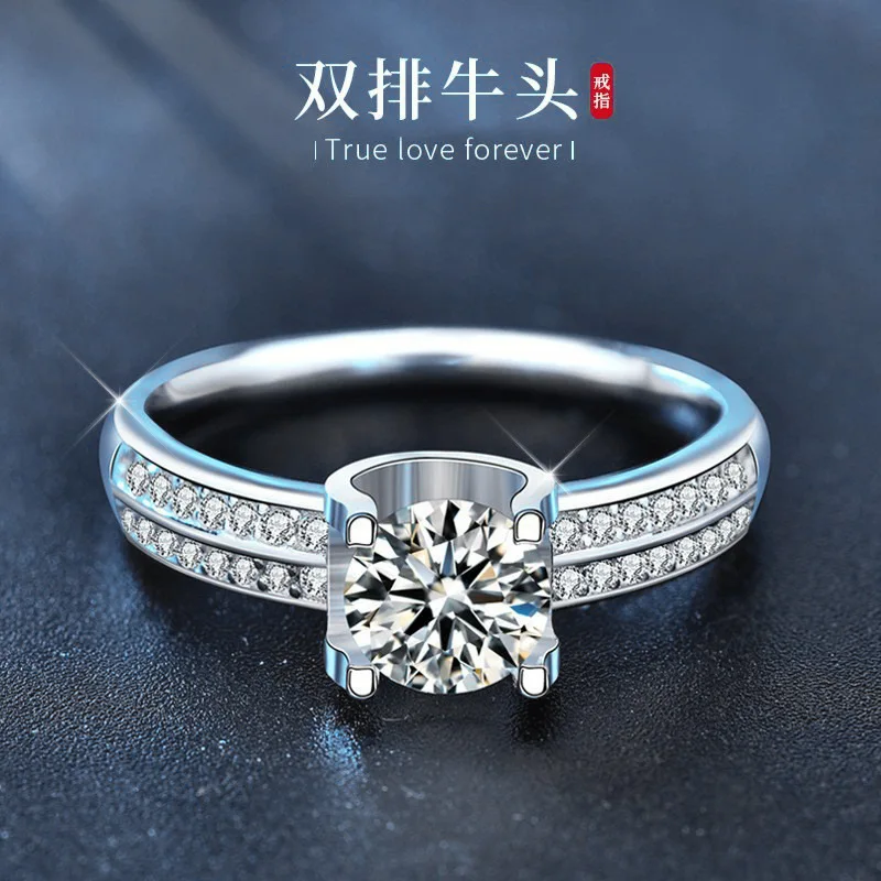 

Кольцо из стерлингового серебра 925 пробы из Мозамбика, женское кольцо с двойным рядом бриллиантов в форме головы быка, европейское и американское кольцо с закрытым концом.