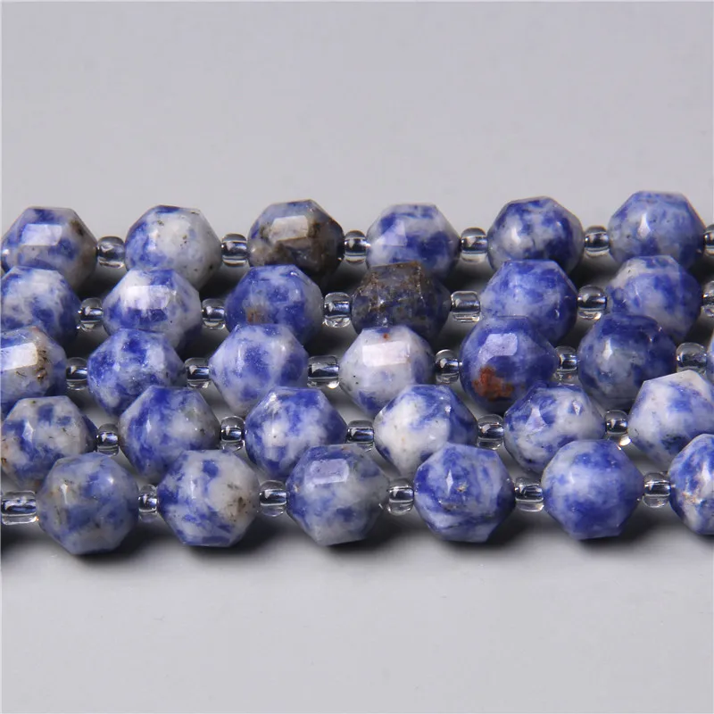 Natrual Cube Blue Dot Jaspers Stone Beads Faceted Stone Loose Beads Suitable For Diy Handmade Jewelry Bracelet Fittings