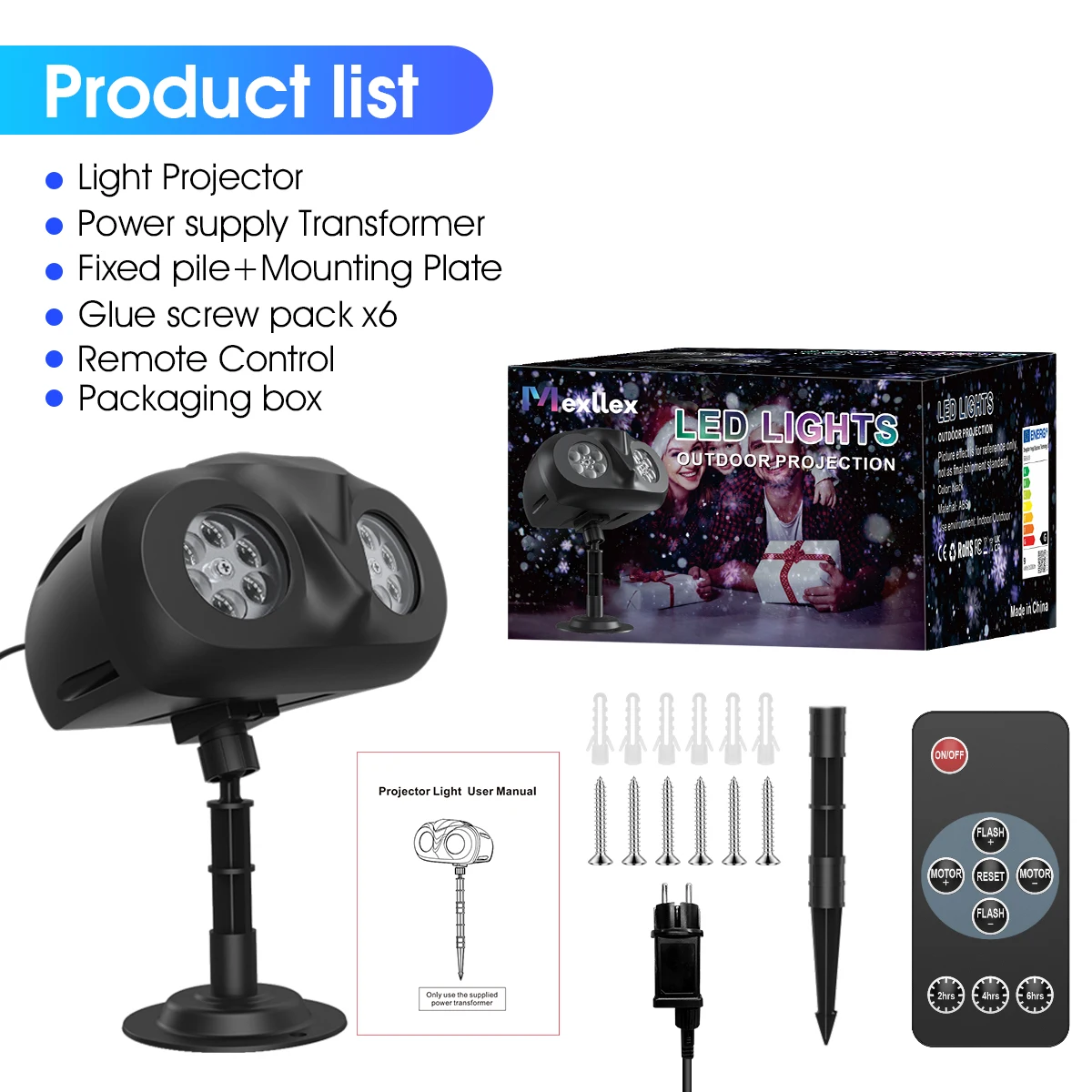 Double Head Outdoor Snow Projector Lamp Flexible Installation Rotatable Snowflake Projection Light Smart Timing Xmas Holiday Home Christmas Decoration