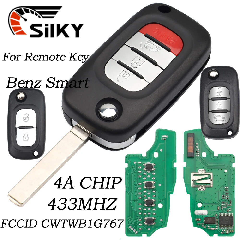 SilKY CWTWB1G767 4A / 433MHz Flip Remote Car Key Fob For Mercedes Benz Smart Fortwo 453 Forfour For Renault Megane III Twingo