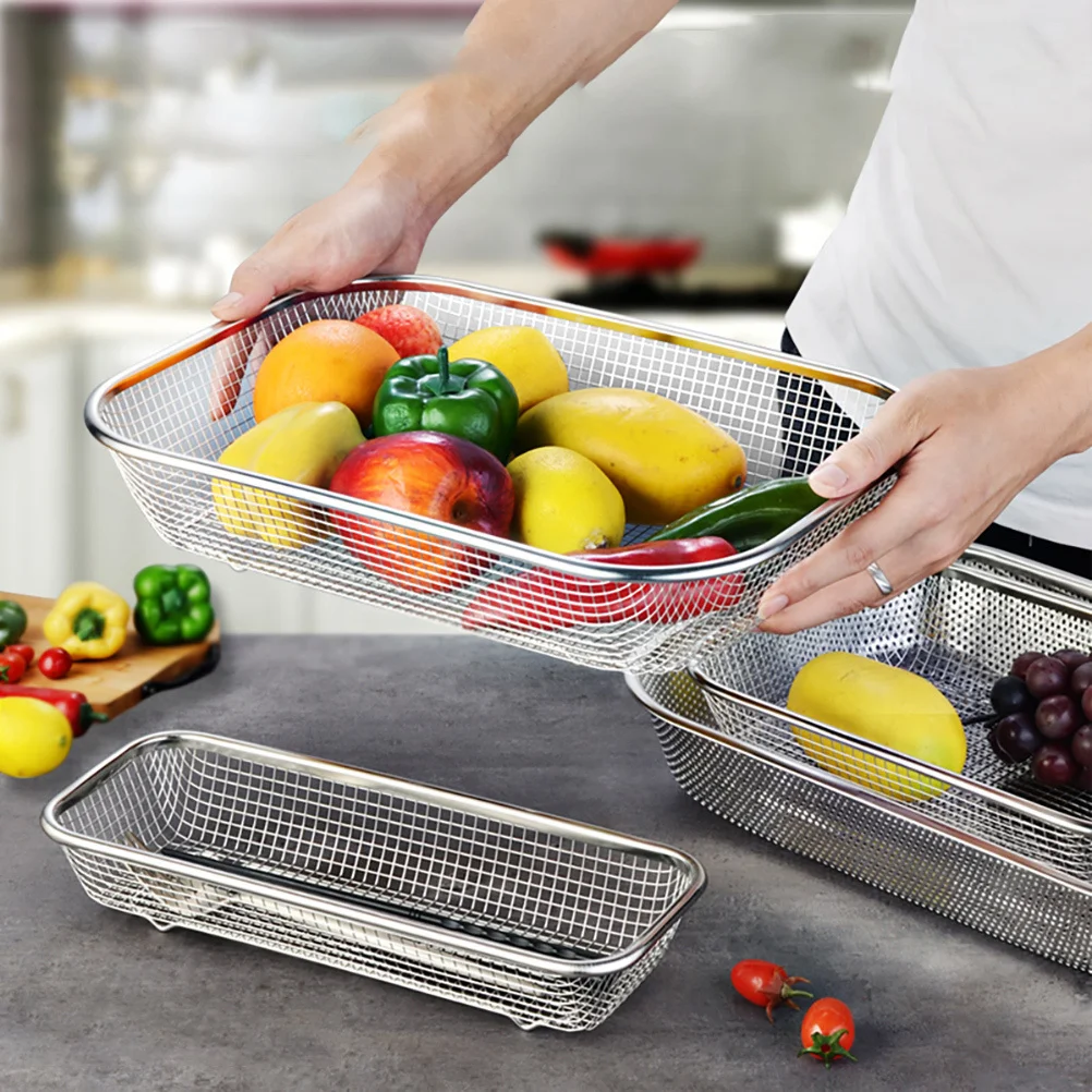 

3 pcs Stainless Steel Chopsticks Storage Basket Kitchen Cutlery Drain Shelf Cabinet Tableware Organizer