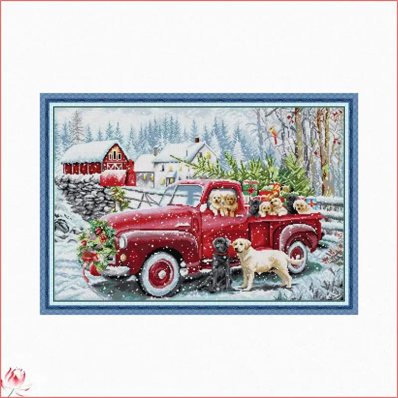 

Dogs And Christmas Delivery Van Counted Cross Stitch Kits DIY Handmade 11CT 14CT Stamped Cross Stitch Set Embroidery Needlework