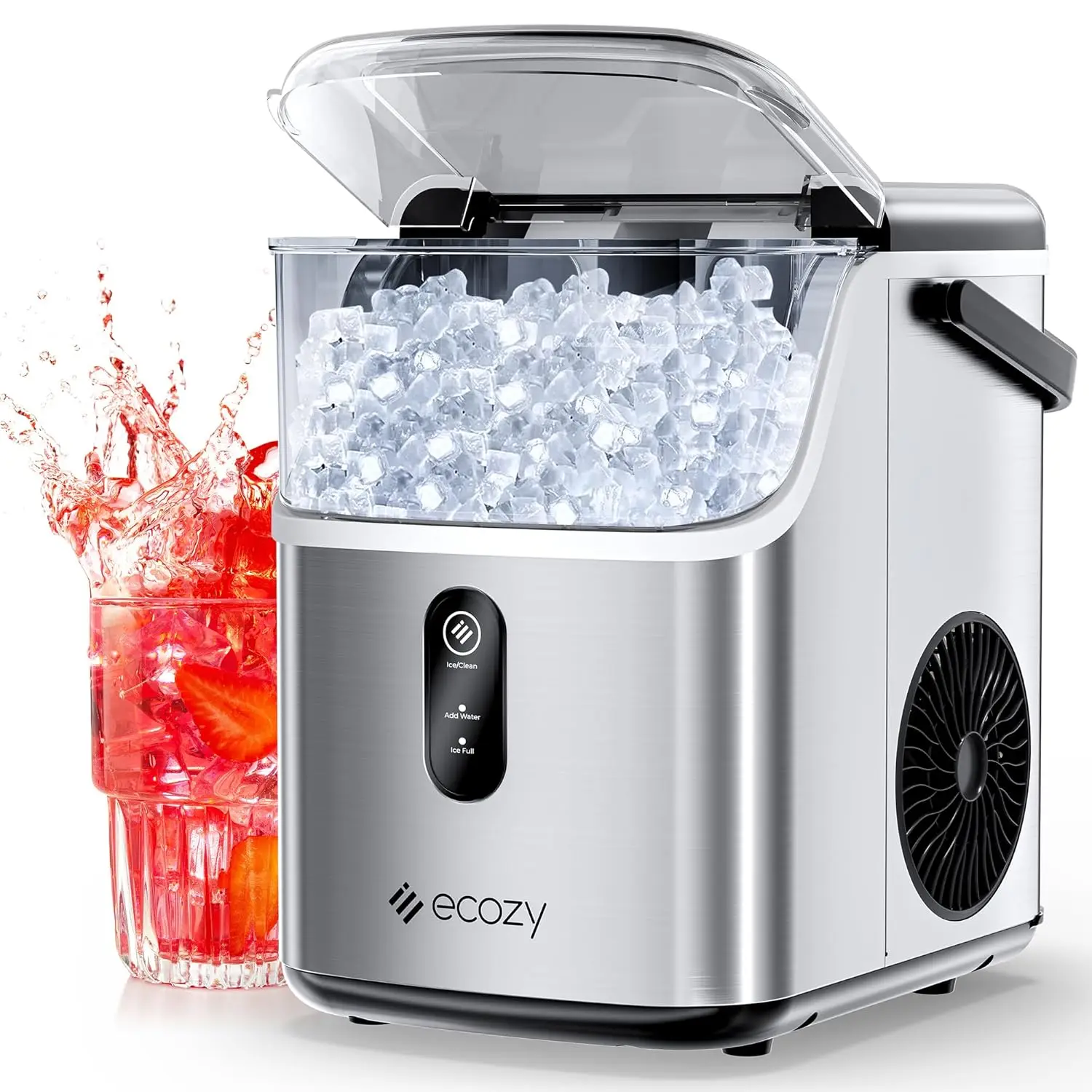 ecozy Nugget IceMaker Countertop, IceMaker with 33 lbs/24H, Crushed Pellet Ice Cubes, One-Click Operation Ice Machine with Sel