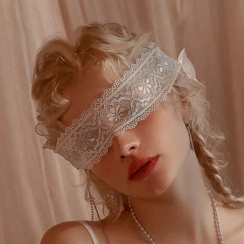 1pcs Lace Eye Mask For Women White Black Hollow-out Patch Blindfolds Adjustable Cosplay Prom Party Props Masks Game Mask image 3