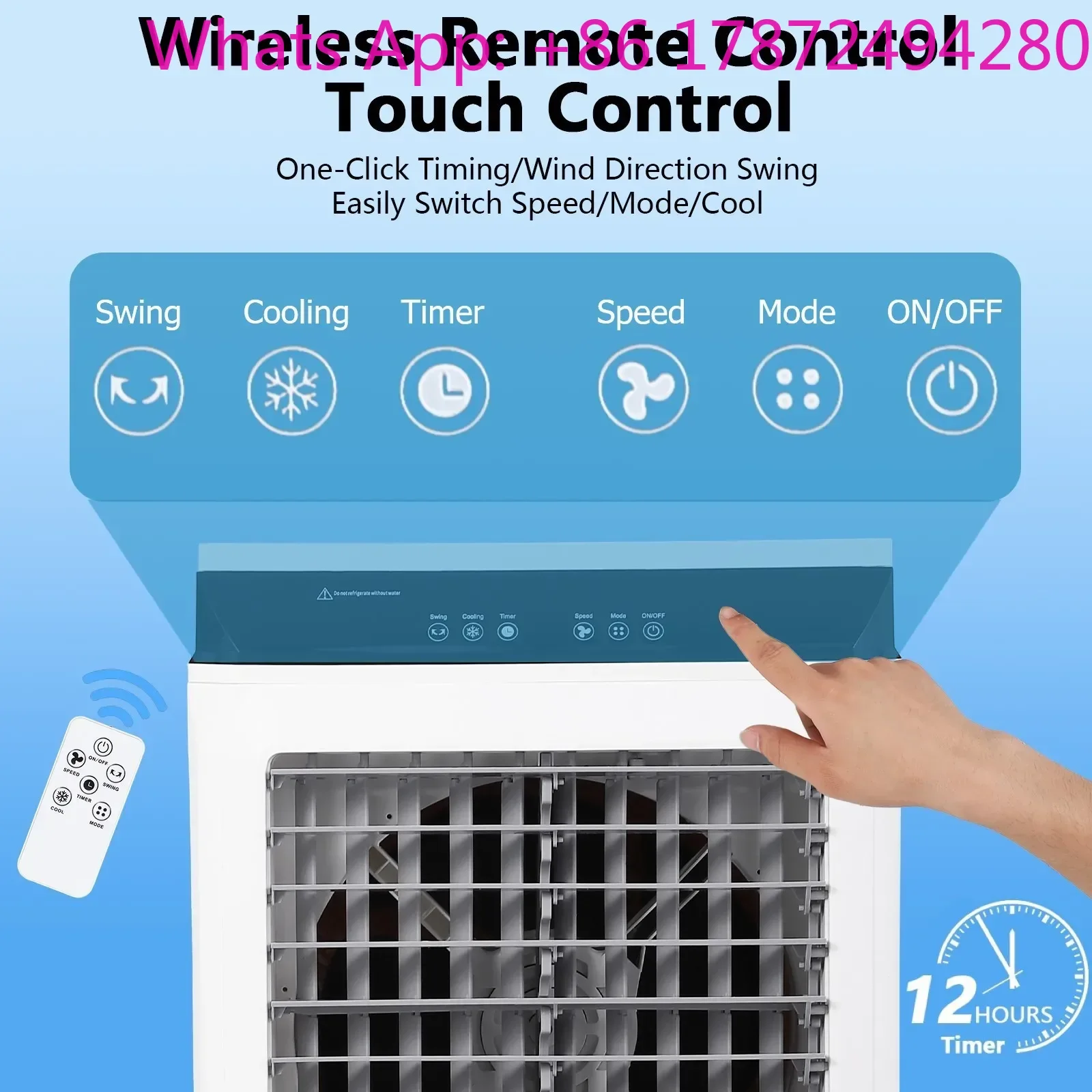 Evaporative Air Cooler – 1800CFM, Remote Control & 12H Timer (Includes 4 Ice Packs)