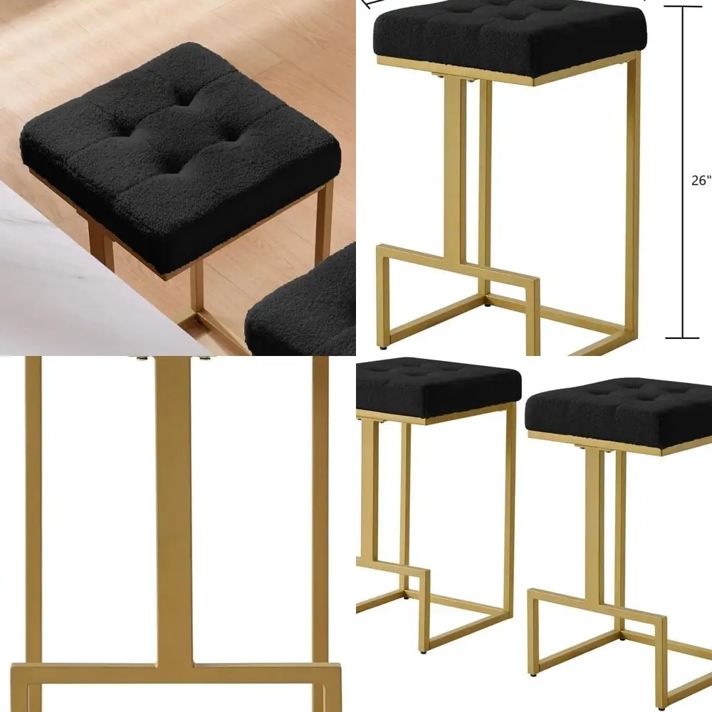 เก้าอี้บาร์สีดำหุ้มผ้าบุนวมสูง 26 นิ้ว จำนวน 2 ตัว สำหรับเคาน์เตอร์ครัว