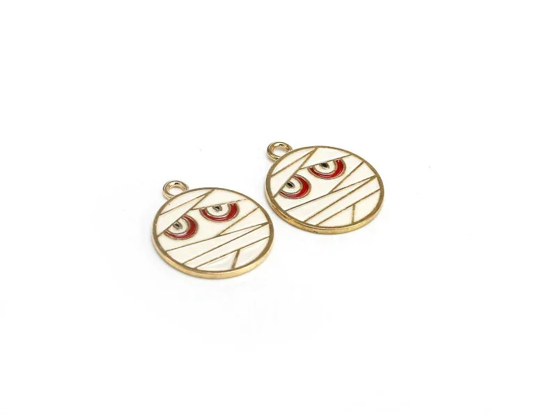 6pcs Enamel Zombie Charm, Round Earring Charms, Zombie Charm, Gold Tone, Bracelet Charms, Earring Findings, Jewelry Making DY40