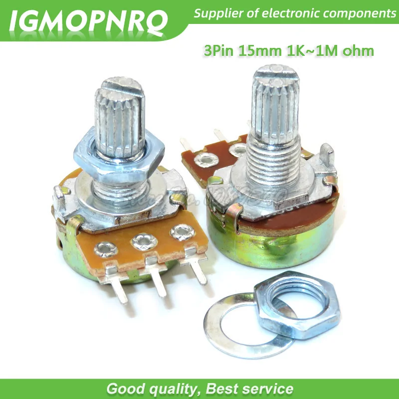 2pcs WH148 3pin 15MM B1K B2K B5K B10K B20K B50K B100K B250K B500K B1M  Potentiometer 15mm With Nuts And Washers 1K 2K 5K 10K