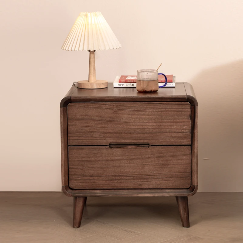 Nordic black walnut bedside table Bedroom furniture storage cabinet Modern simple all solid wood cabinet Width 40/45/50 cm