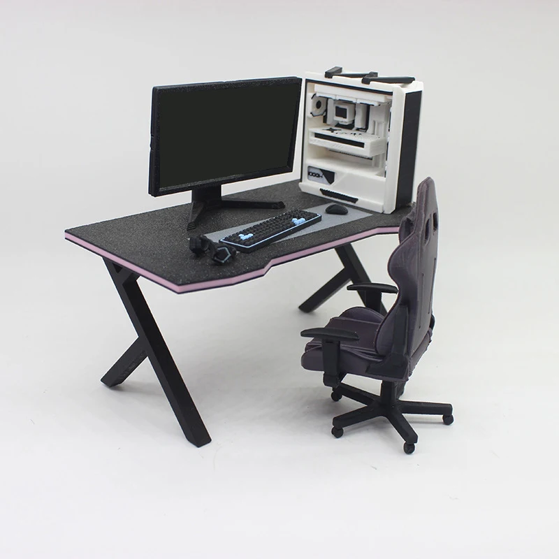 1/12 Dollhouse Computer Desk Set: Chair, Keyboard, Esports Game Decor