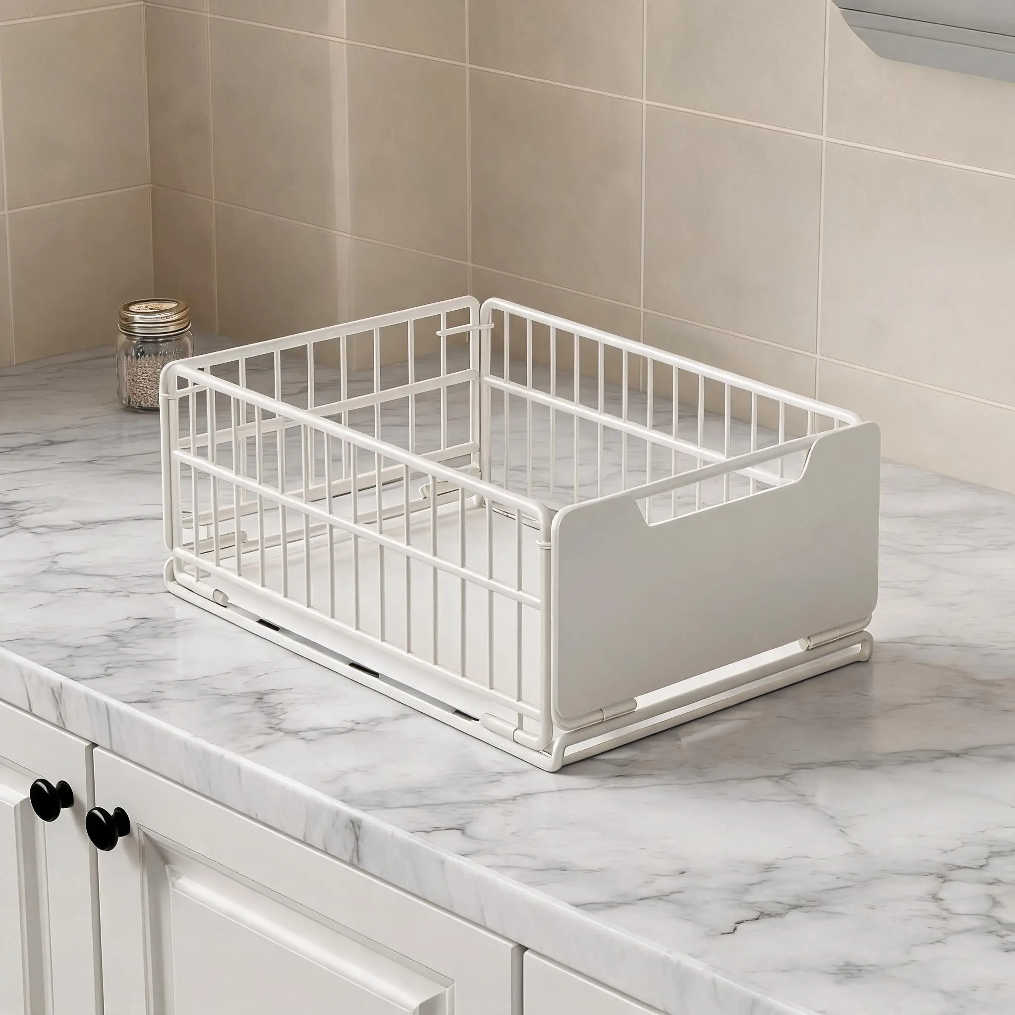Organisateur de placard de cuisine extensible pour charges lourdes – Étagère à tiroirs pliable, silencieuse et peu encombrante, montage auto-adhésif facile sans perçage, pour cuisine, salle de bain et rangement – Métal
