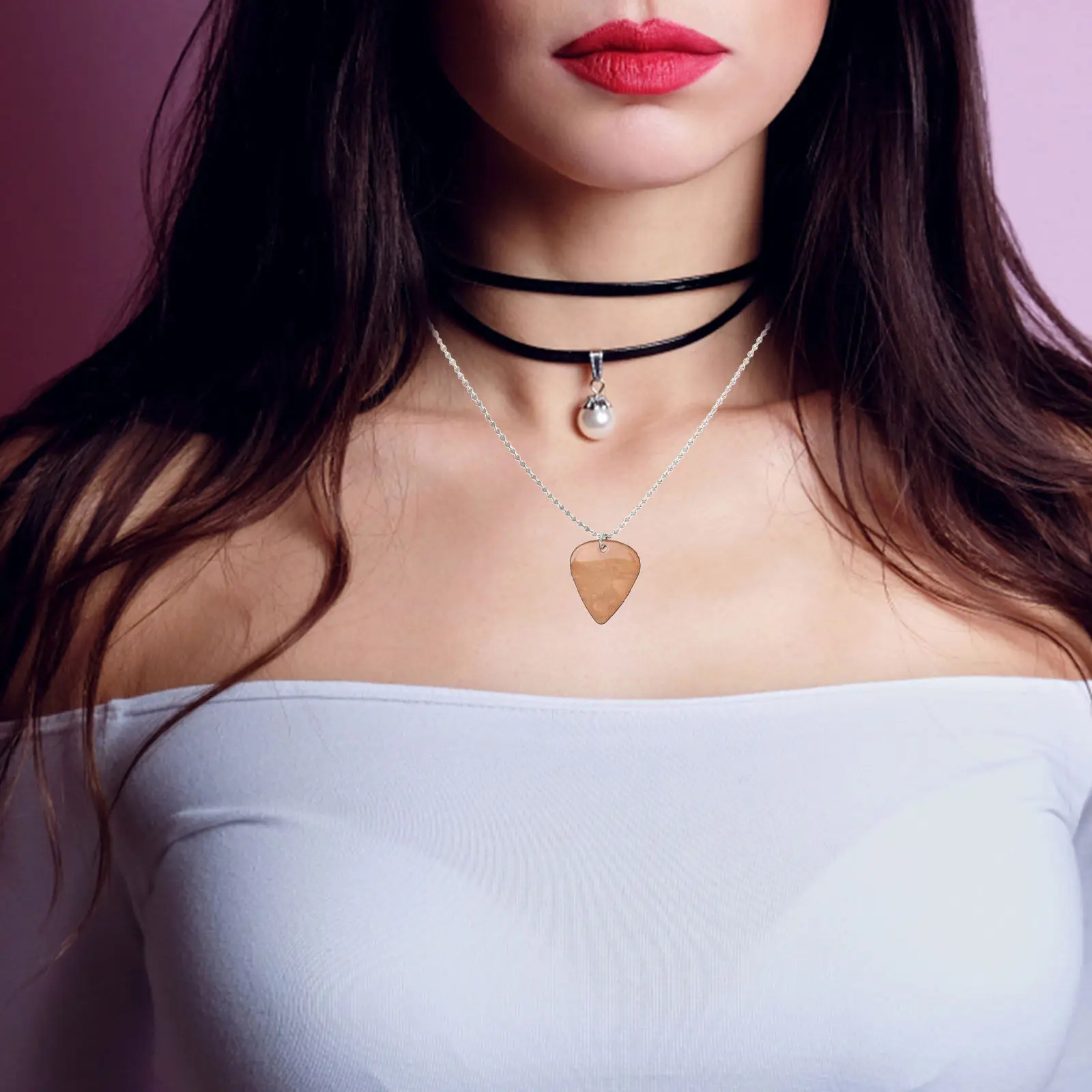 Music Theme Guitar Pick Necklace Heart Pendant for Men Women Guitarists Resin Material Comfortable Wear Concert Gigs Casual