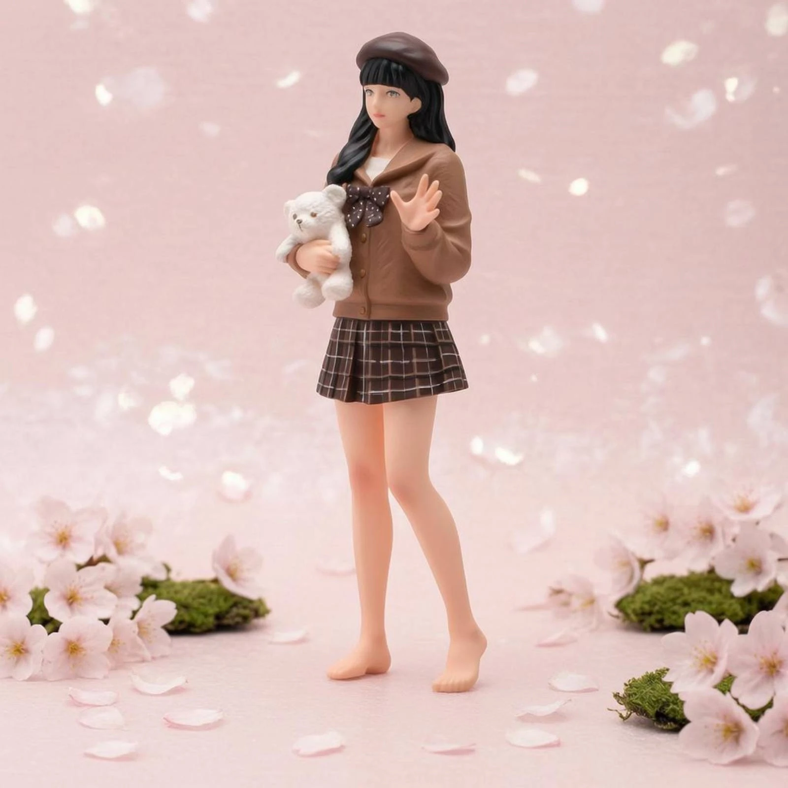 

Miniature Girl Figurine Hand-Painted Standing Girl Figurine Home Decor Teddy Bear Micro Scene for Dioramas