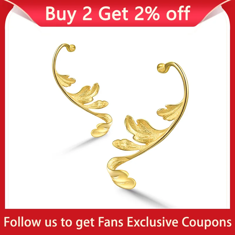 Lotus Fun Luxury 925 Sterling Silver Classical Pattern Acanthus Leaf Unusual Design Stud Earrings for Women 18K Gold Jewelry New