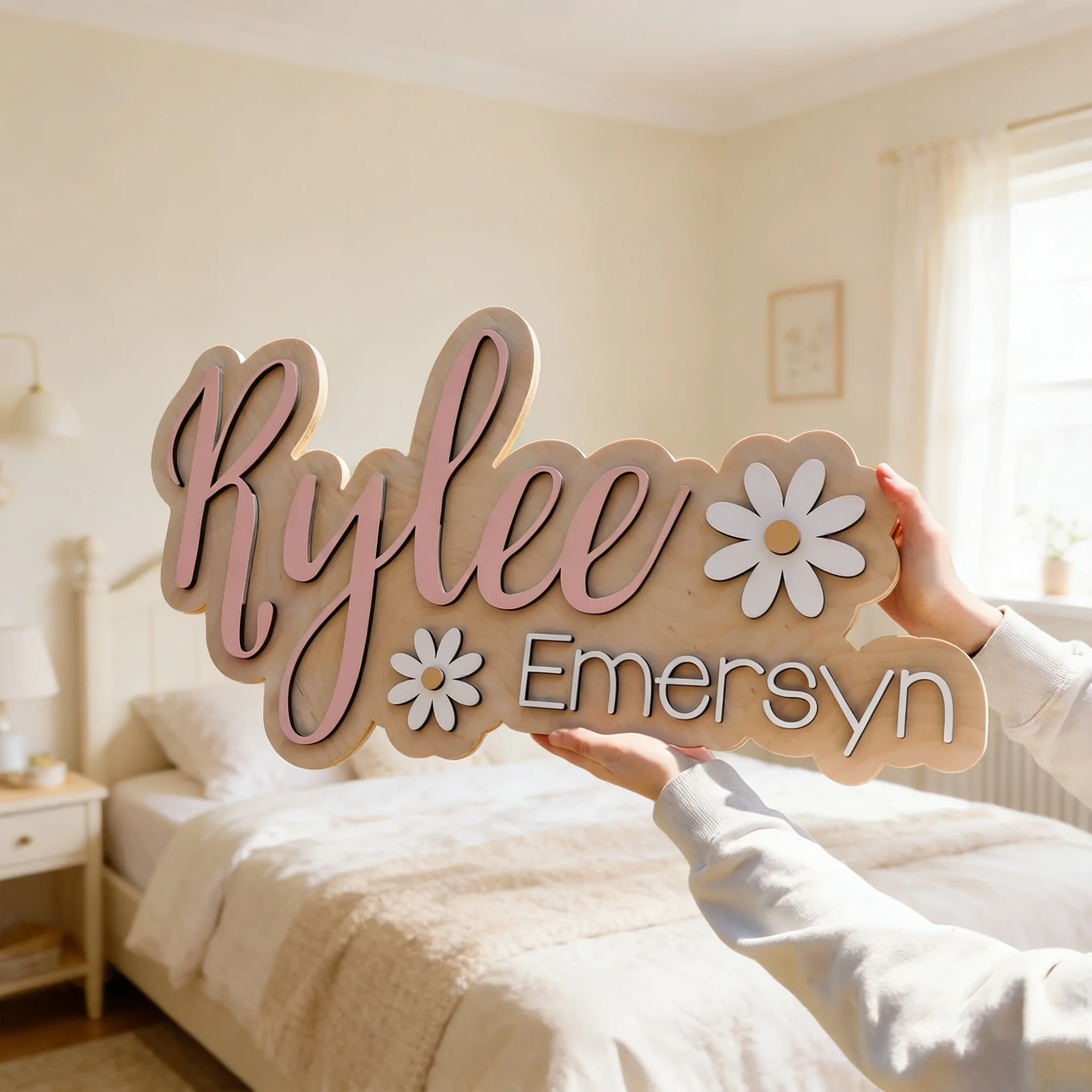 1Pc Custom Name Sunflower Style Wooden Name Plaque,Home Room Office Wall Door Decor,DIY Paintable,Nursery Birthday Wedding Gift image 3