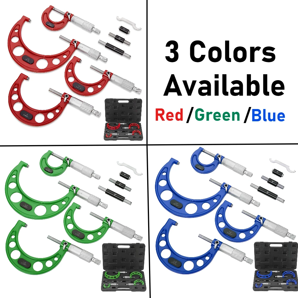 外側マイクロメーターセット 0-4" / 0.0001" (0-1"/1-2"/2-3"/3-4") 精密機械工具、超硬チップ標準ラチェットストップ付き