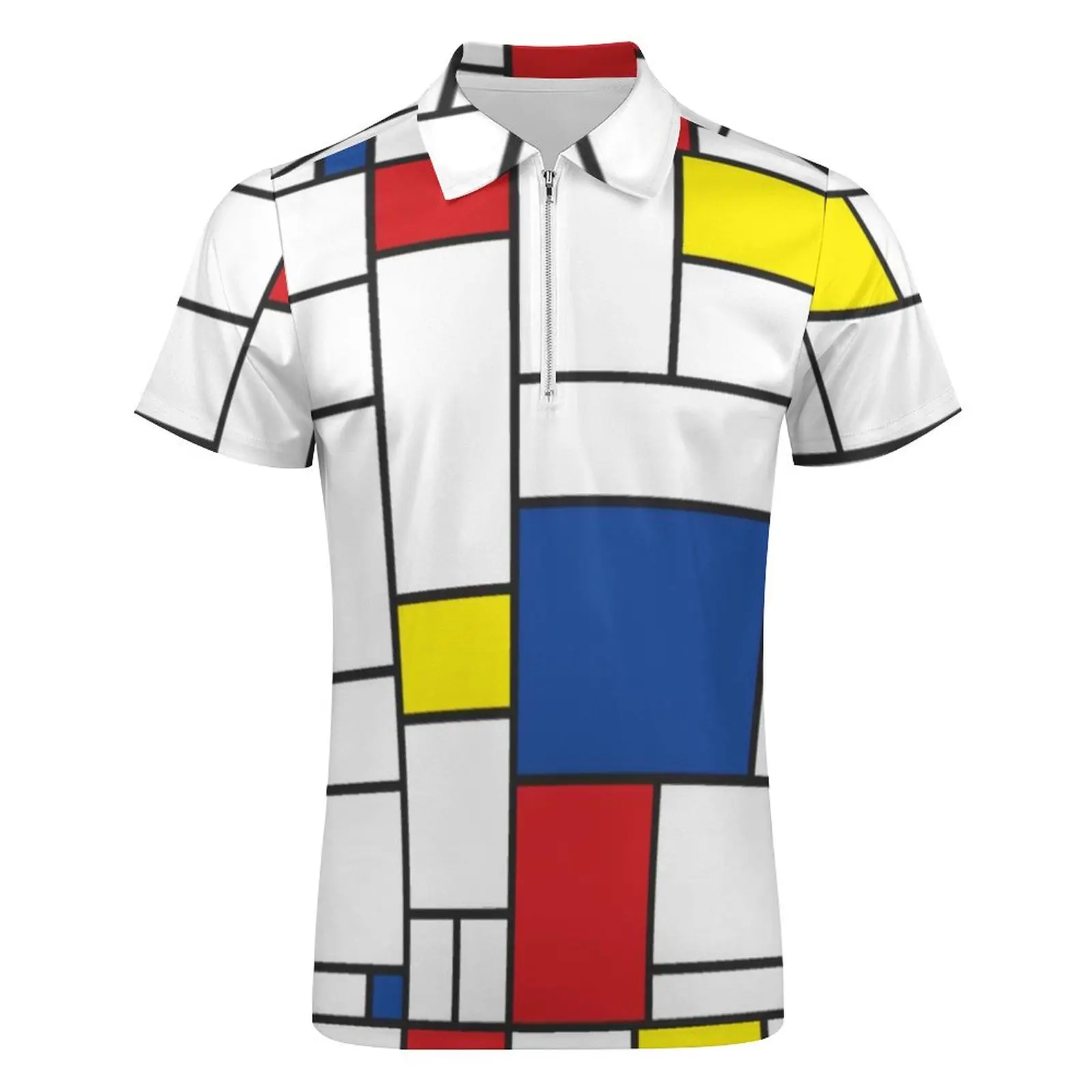 Retro Mondrian Plaid Casual T-Shirts Mondrian Modern Art Polo Shirts Collar Y2K Shirt Men Graphic Clothes 4XL 5XL 6XL