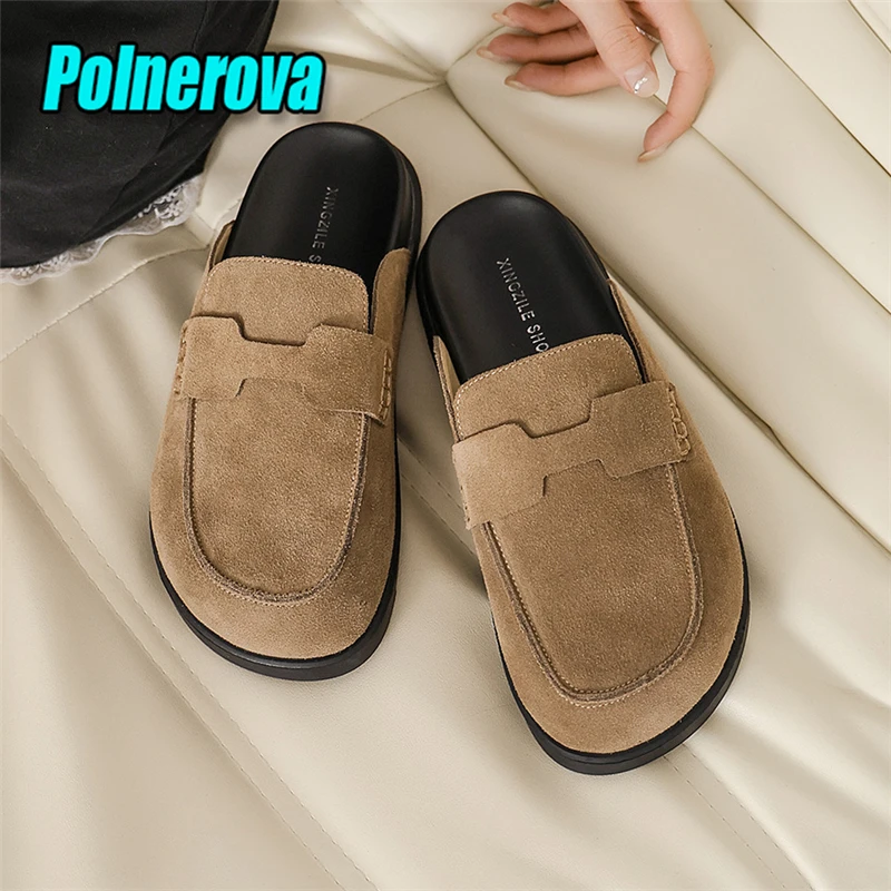 Summer New Thick Bottom Women Slippers Round Toe Slip-On Platform Half Slipper Flats Outdoor Comfortable Casual Shoes Mules