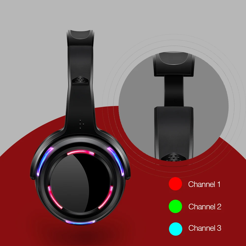 Most Popular RF System Silent Disco Wireless Headphones with 500m Distance Transmitter 3 Audio Channels For House Party Event DJ