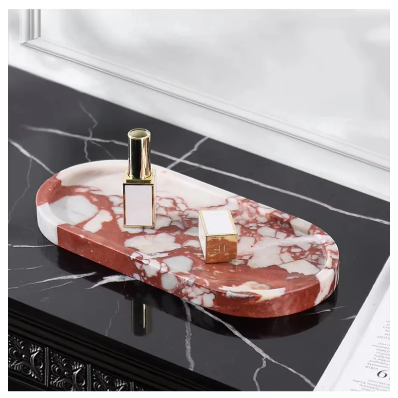 Luxury Marble Tray,Vanity Bathroom Organizer Toiletries & Perfumes, Hotel Style Countertop Display Dish, Home Decor Accessory