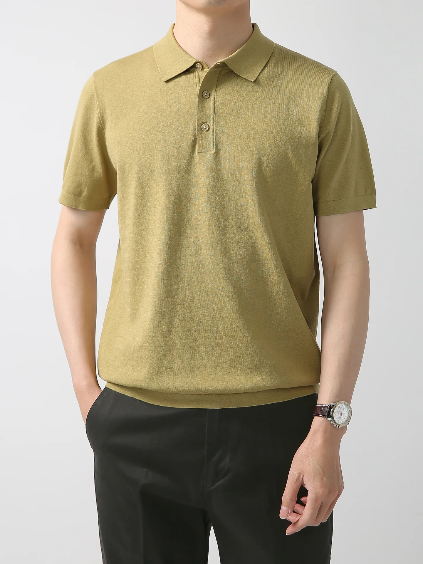 High Quality Men Silk T-shirt Silk Cotton Short-sleeved Business Shirt Summer
