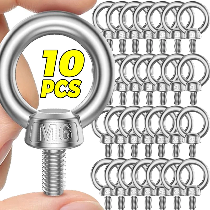 Stainless Steel Lifting Eye Nuts Screw Ring Extended Eyebolt Ring Hooking Nut Screws Anchoring Fastener Hardware Locking Device