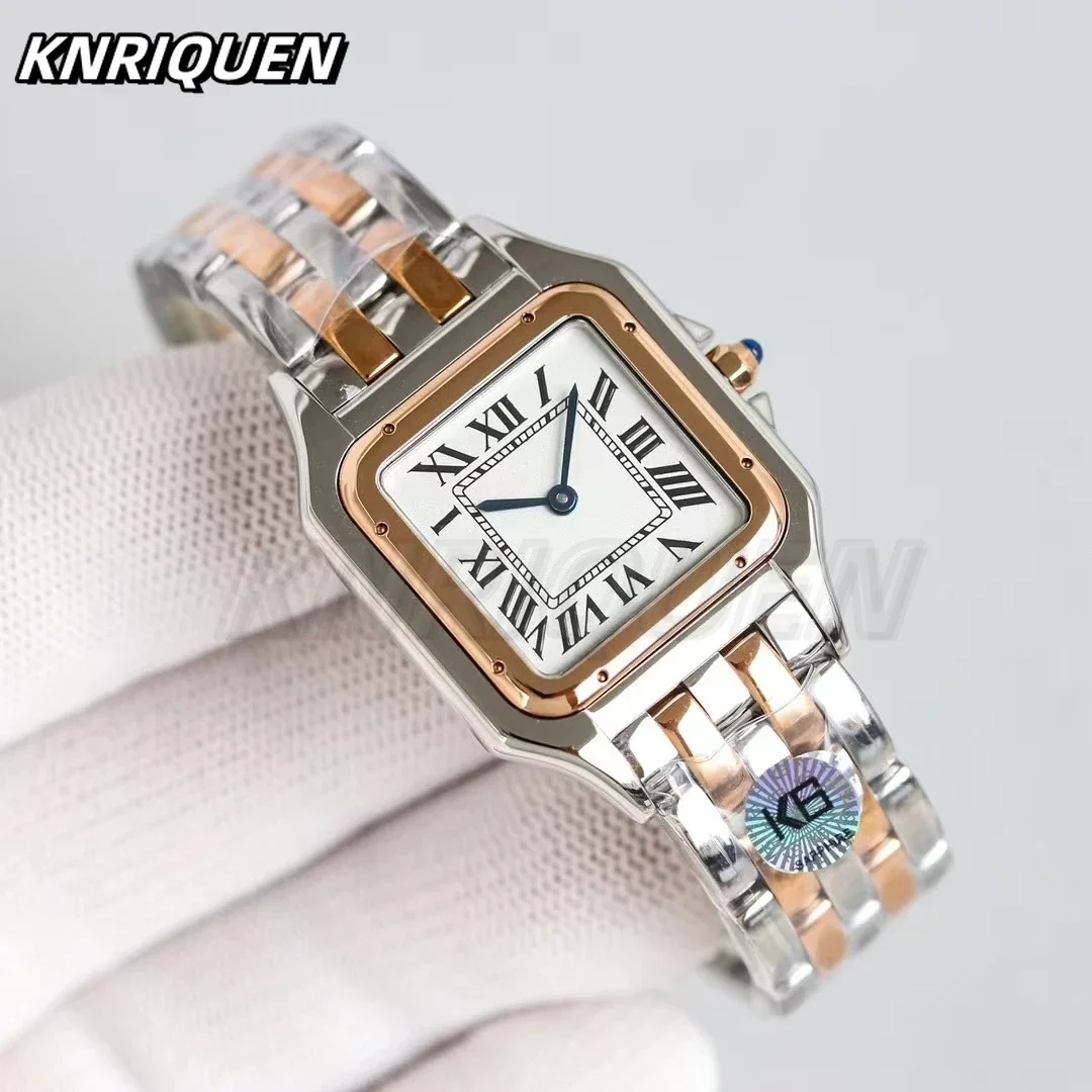 Top High KNRIQUEN Cartsri 27mm Fashion Woman Rose Gold Silver 316L Stainless Steel 751 Quartz Watch Movement with Blue Hands