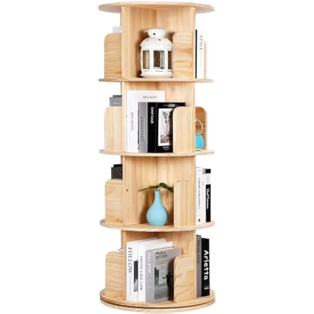 

Rotating Bookshelf Tower, 4 Tiers 360 Spinning with Detachable Feet Revolving Solid Wood Corne, Well-Constructed, Bookcases