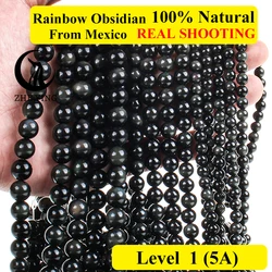 Zhe Ying Mexico Rainbow Obsidian Stone Natural Round Smooth Gemstone Beads For Jewelry Making Bracelet Necklace DIY Accessories