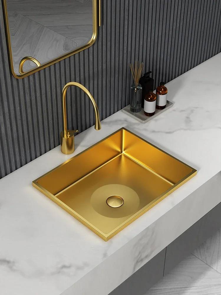 Custom-made stainless steel basin semi-embedded wash basin light luxury brushed gold