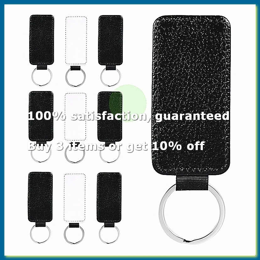 Leather Keychain Blank Rectangle MDF Sublimation Heat Transfer Keychain Kit Jewelry Making 10Pcs