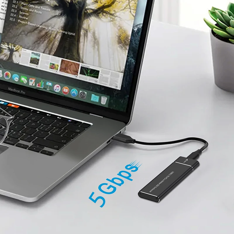 Boîtier SSD SATA M.2 vers USB C, boîtier de disque SSD externe noir, prise en charge de la clé M.2 B + M, 2230, 2242, 2260/2280