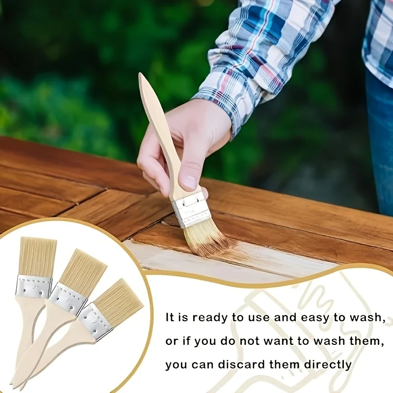 15 Pcs Set Thickened Wooden Handle Paint Brush Fine Bristles Wall Painting Tool Durable Fiber Basting Brush For Paint