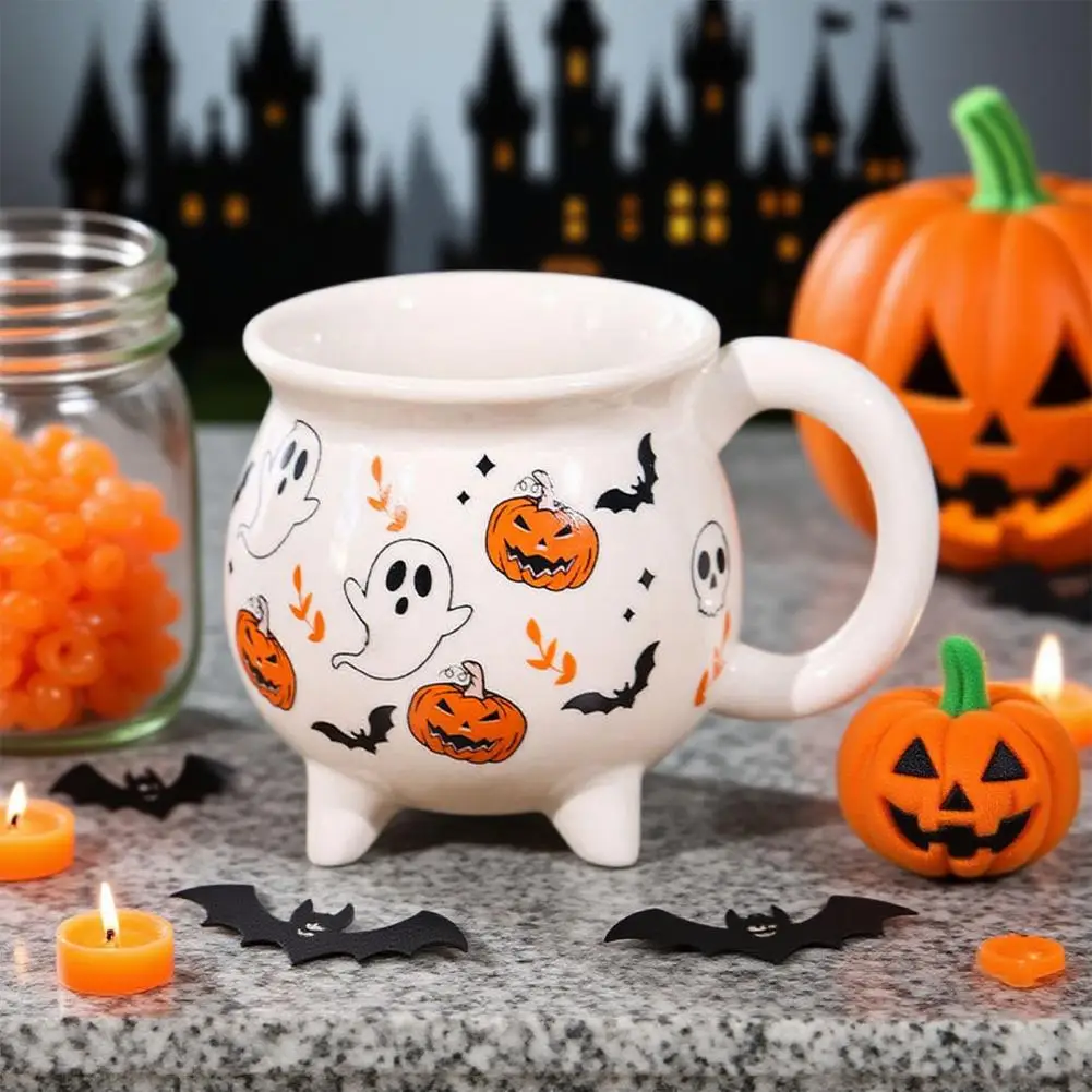 

Керамическая кофейная кружка с котел и призраками, тыквы, летучие мыши, чайные чашки на Хэллоуин, персонализированные подарки ведьмы