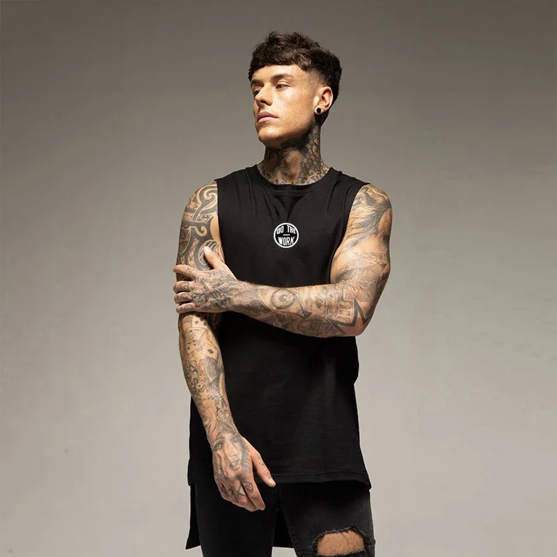 Extend Cut Off Gym Clothing Fitness Vest Bodybuilding Tank Tops Men Fashion Hip Hop Workout Loose Open Side Sleeveless Shirts